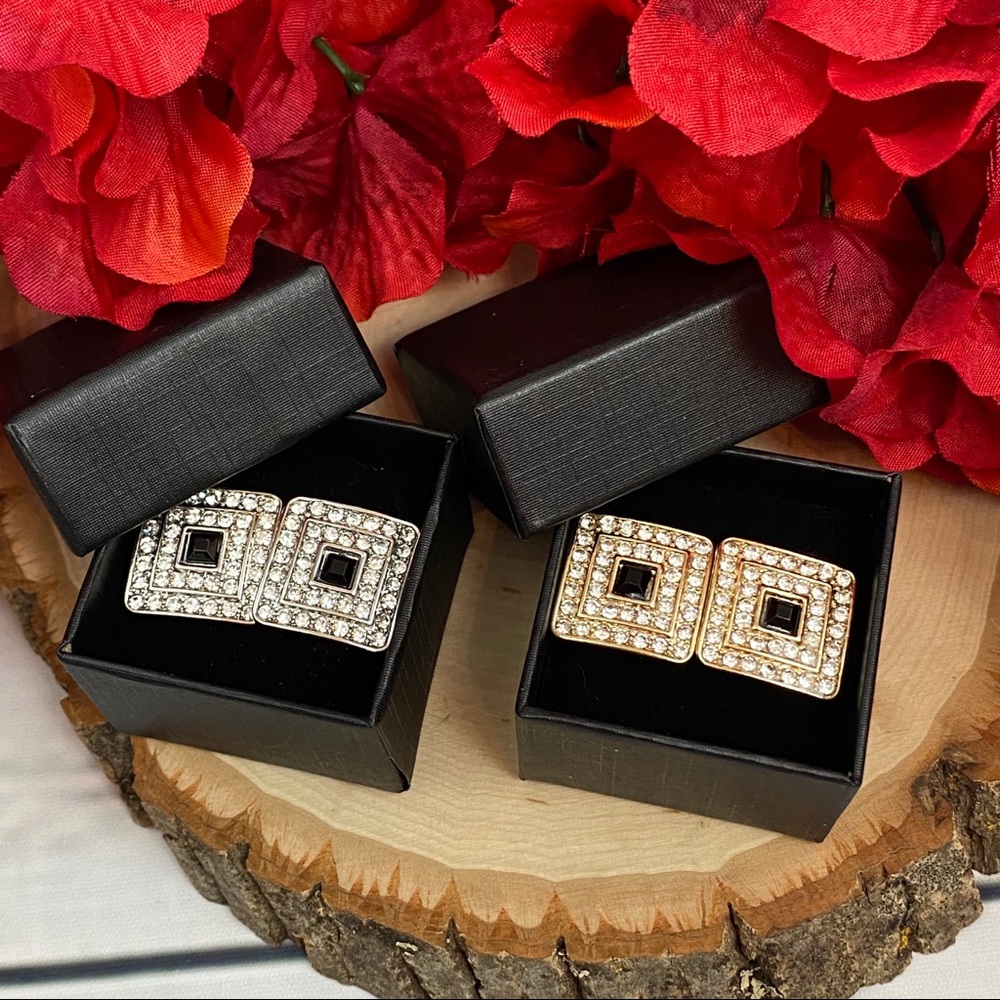 Square Cufflinks with Black & Silver Crystals - Picture 6 of 16